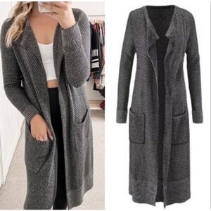 CAbi Lara Long Duster Knit Maxi Cardigan Sweater Grey Style 3166 Size Medium